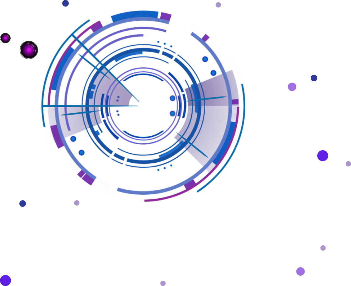 Image de fond avec illustration effet digital dans les tons violets 
	    avec plusieurs cercles sans fond avec bordure apparentes superposés de différentes tailles et de différentes sortes de 
	    violets entourés de petits ronds de différentes tailles et de différentes sortes de violets placés de façon aléatoire. 