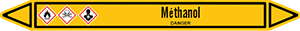 Marqueur de tuyauterie fluide methanol avec pictogrammes CLP