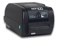 Photo de l’imprimante signalétique d’étiquettes adhésives à transfert thermique MP100 de PREVENTIMARK sur fond blanc