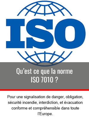 Image de l’article sur la norme ISO 7010 où l’on peut voir en haut le logo ISO et en dessous le titre de l’article où il est marqué Qu’est ce que la norme ISO 7010 ? et encore en dessous un court texte d’introduction de l’article sur fond blanc.