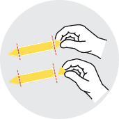 Schéma de deux marqueurs de tuyauterie jaunes prédécoupé avec une main en train de détacher l’extrémité de l’étiquette
