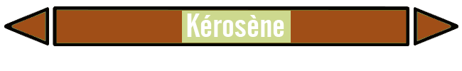 Marqueur de tuyauterie marron avec le centre vert pâle, avec la mention kérosène inscrite en blanc. 