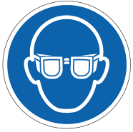 Image du panneau de signalisation qui indique qu'il faut obligatoirement porter des lunettes de protection normé ISO 7010 produit par Préventimark