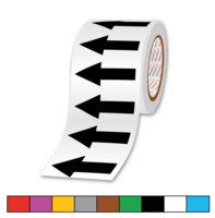 rouleau de marqueurs de tuyauterie fléchés qui montre le sens à gauche disponible sur plusieurs couleurs