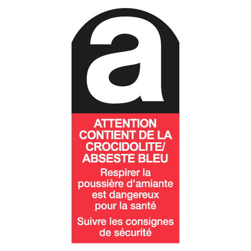 Etiquette - Contient de la crocidolite asbeste bleu