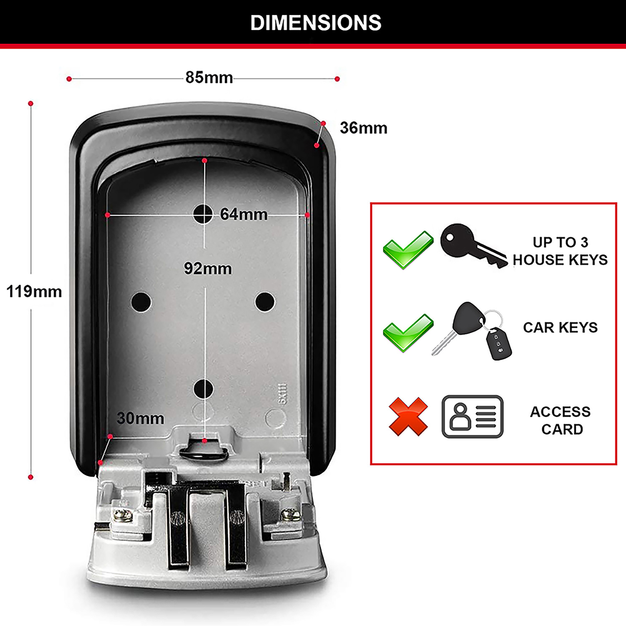 Boite à clés sécurisée - Format L - Sécurité renforcée - Fixation murale MASTER  LOCK