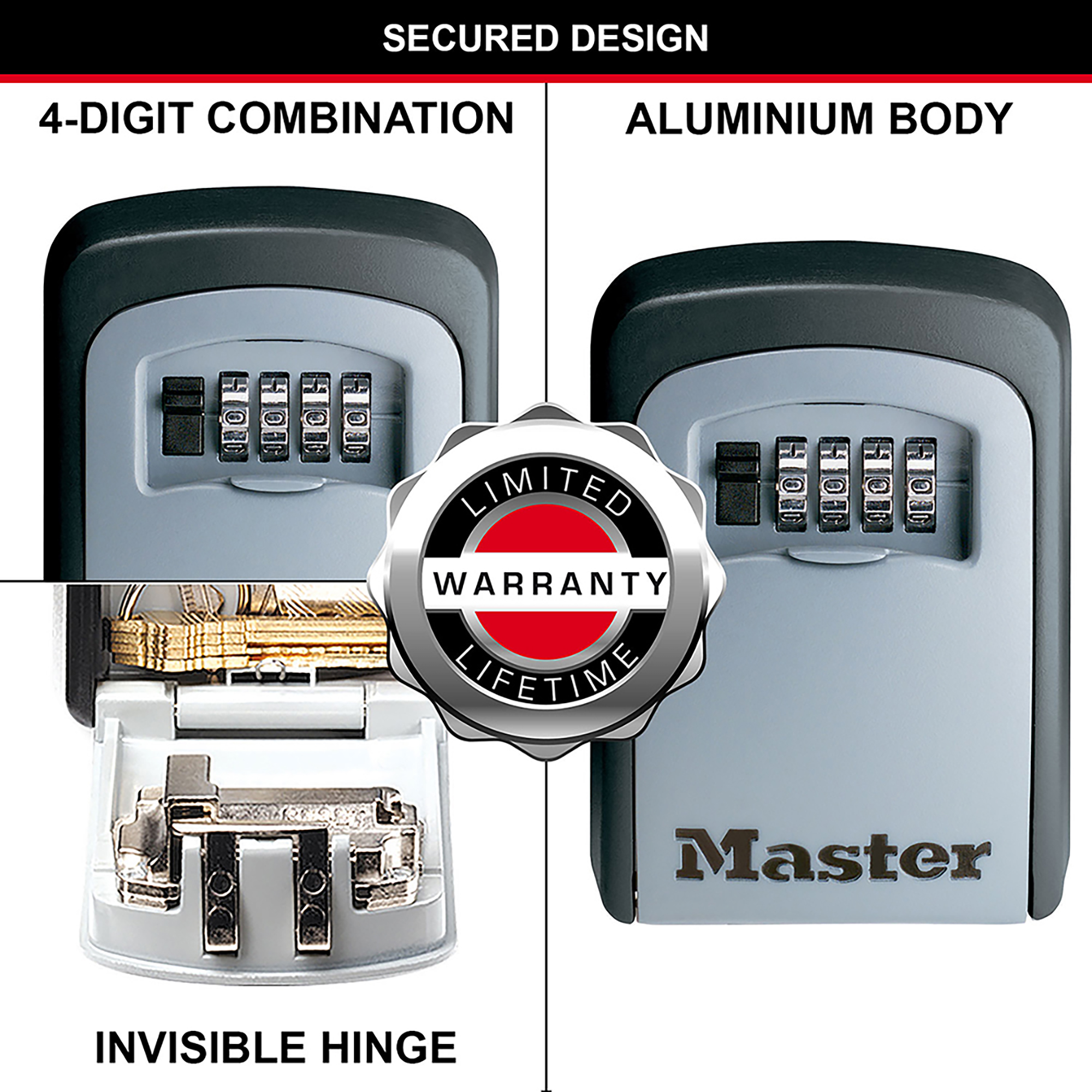 Boîte à clés sécurisée à combinaison programmable et fixation murale Master  Lock