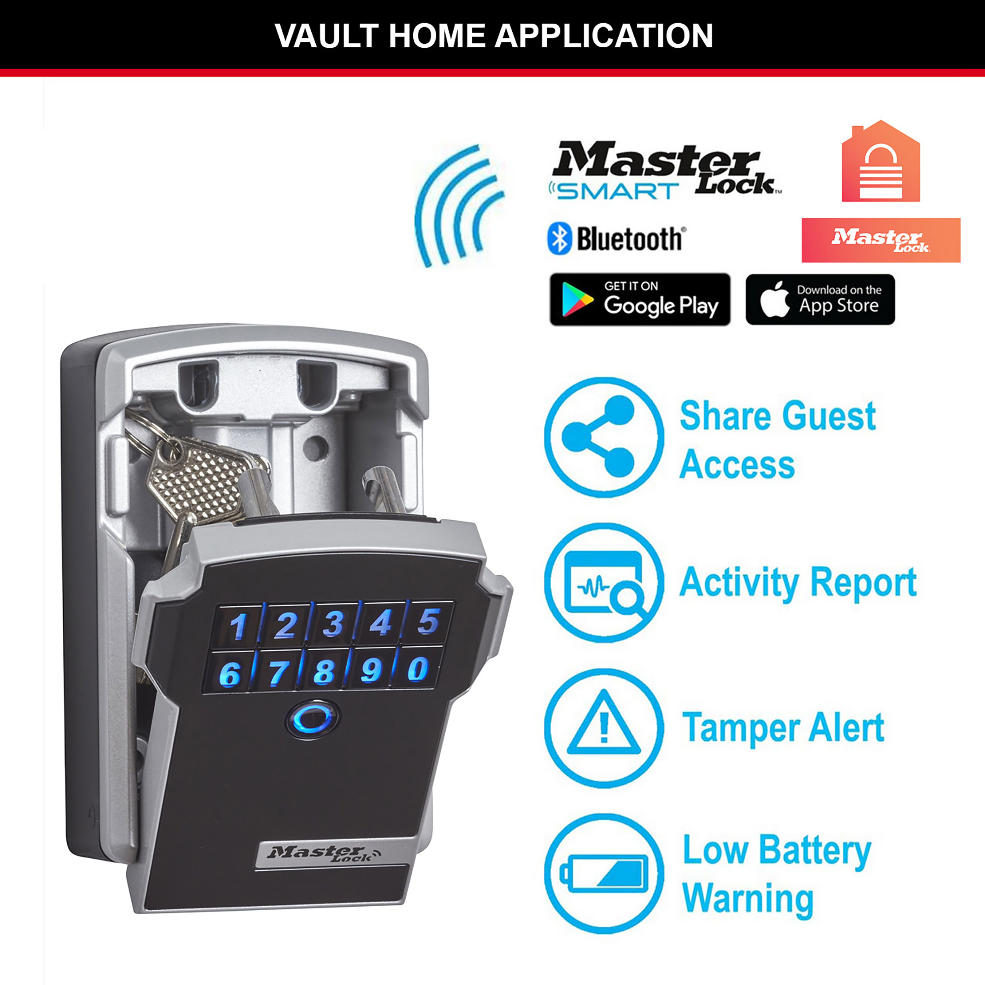 Boîte à Clé Bluetooth pour Applications Professionnelles Fixation Murale- Master Lock- Preventimark