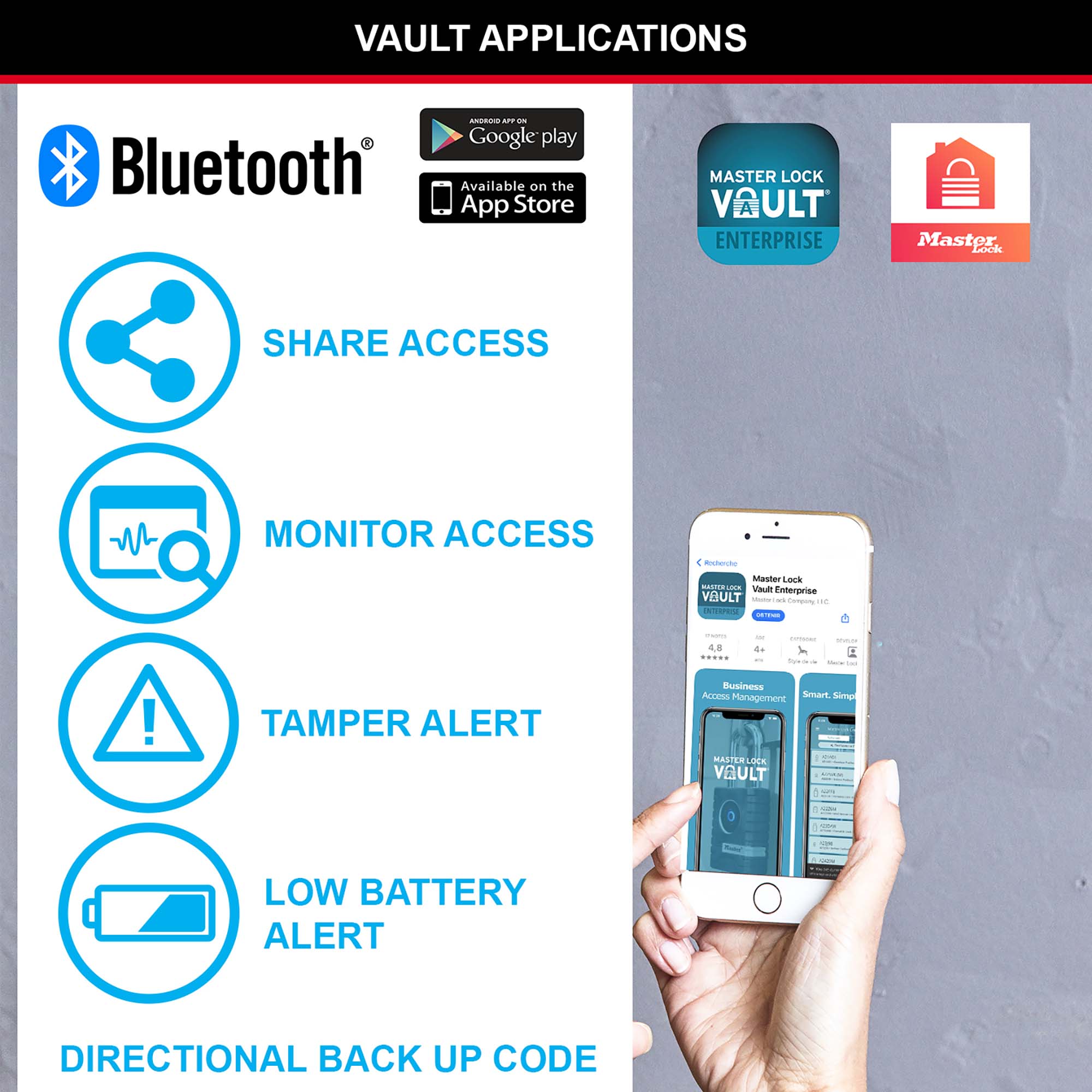 Cadenas Bluetooth connecté pour usage privé ou professionnel, Intérieur- Master Lock- Preventimark