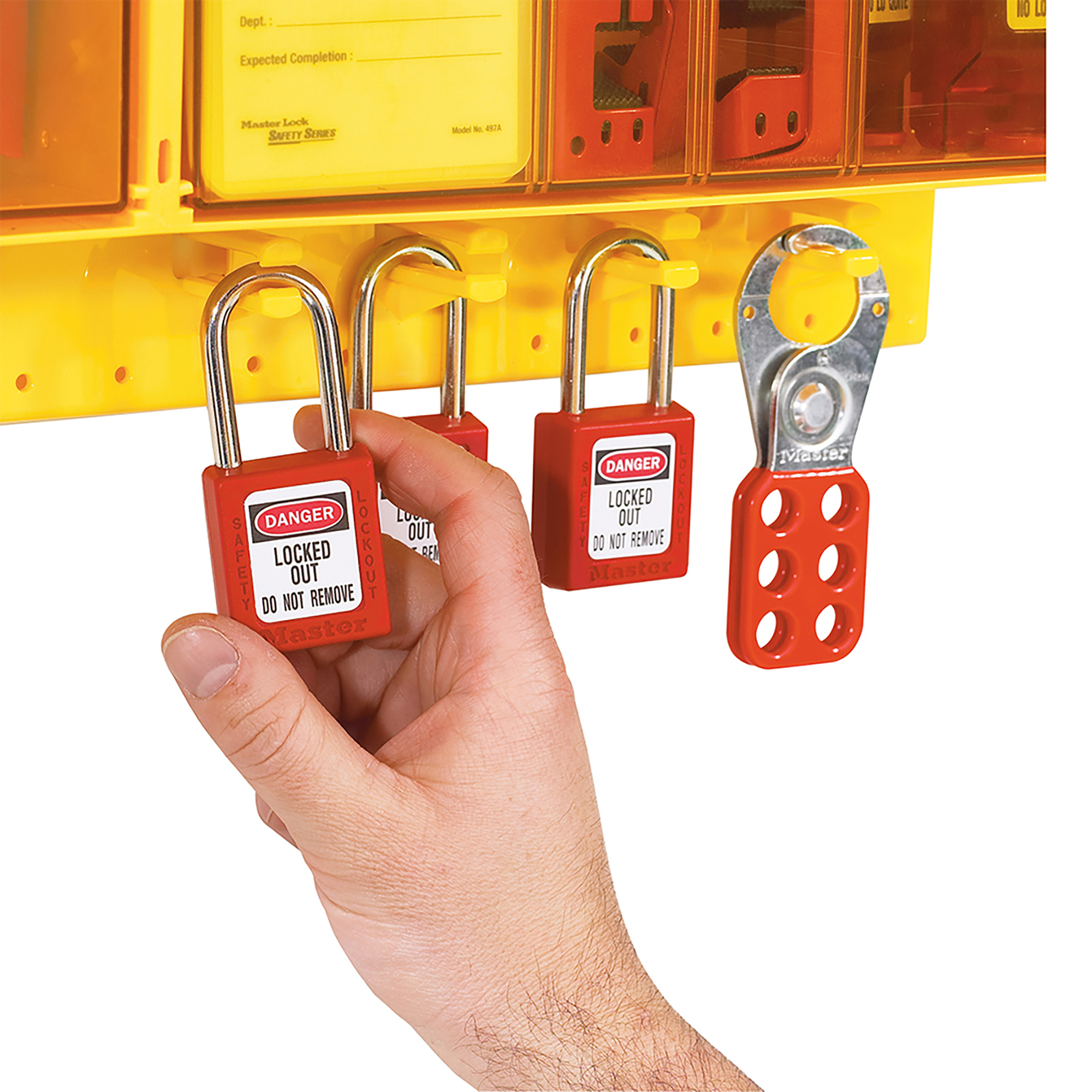 Station de consignation Deluxe avec couvercle et étiquettes trilingues- Master Lock- Preventimark