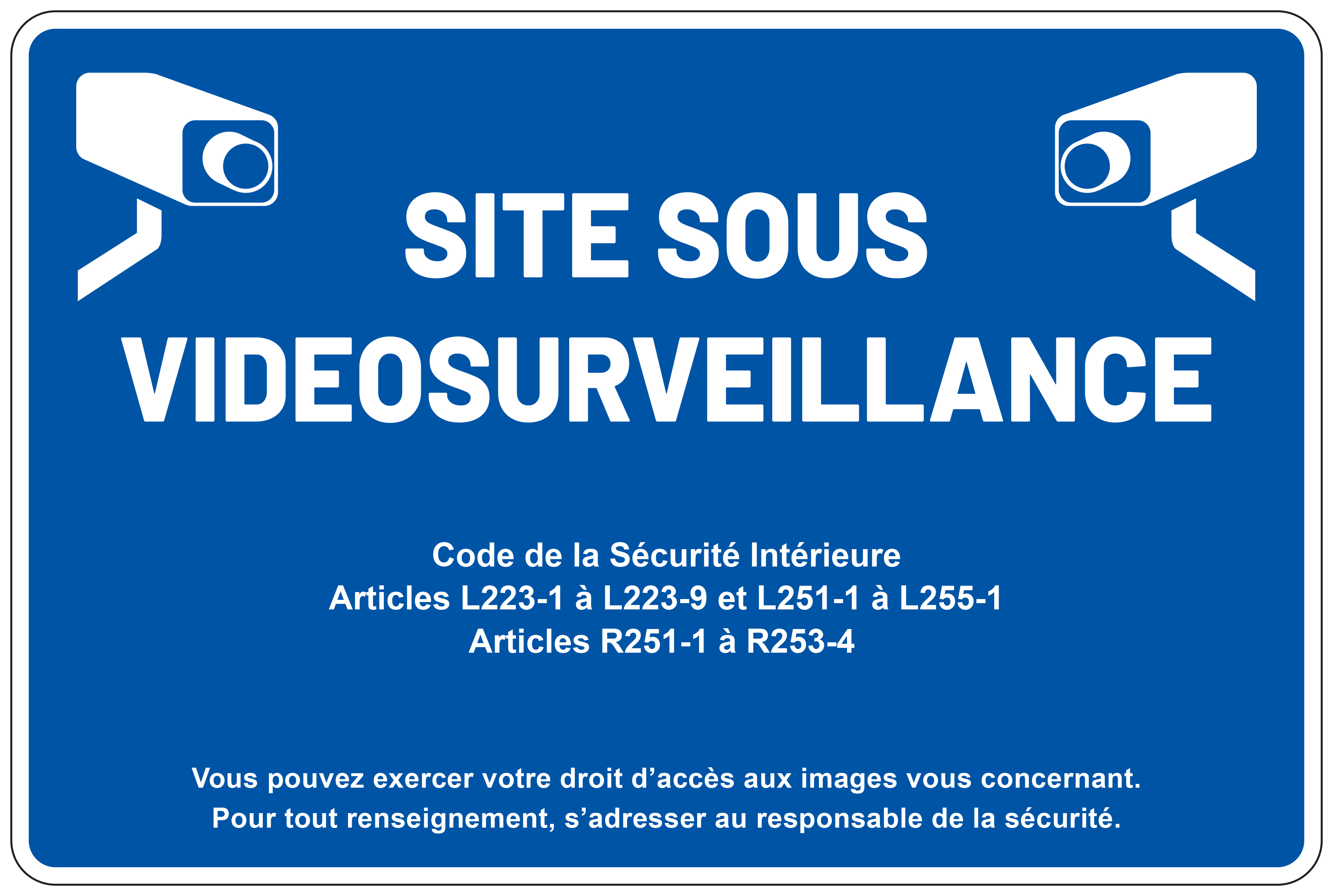 Panneau / étiquette : Site sous vidéosurveillance - Fond bleu
