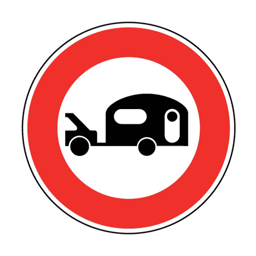 Panneau accès interdit aux véhicules tractant une caravane ou une remorque B9i