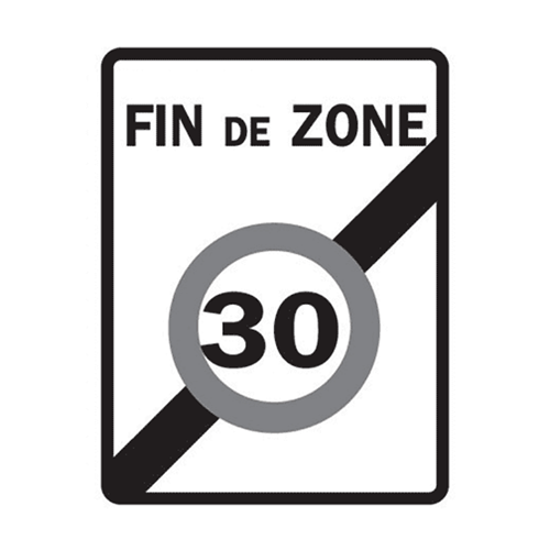 Panneau sortie d'une zone limitée à 30km/h B51