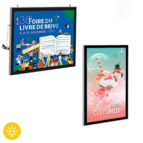 CADRE AFFICHAGE LUMINEUX SUSPENDU - BLACK-LINE