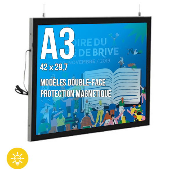 Cadres d'affichage LED Black'Line Suspendus Double-faces LED - Préventimark