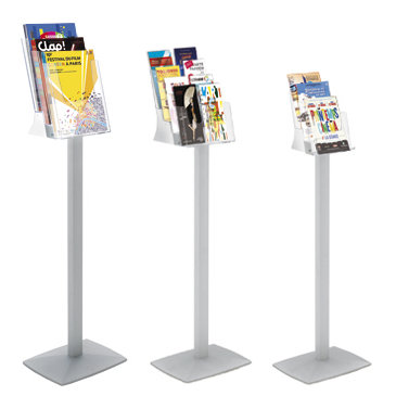 Porte-brochures sur pied alu , plexiglass cristal