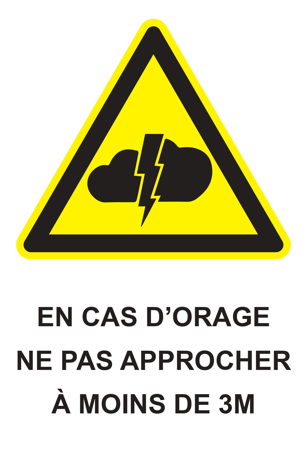 En cas d'orage ne pas approcher à moins de 3 m - W769 - étiquettes et panneaux de danger et de prévention - picto et texte portrait