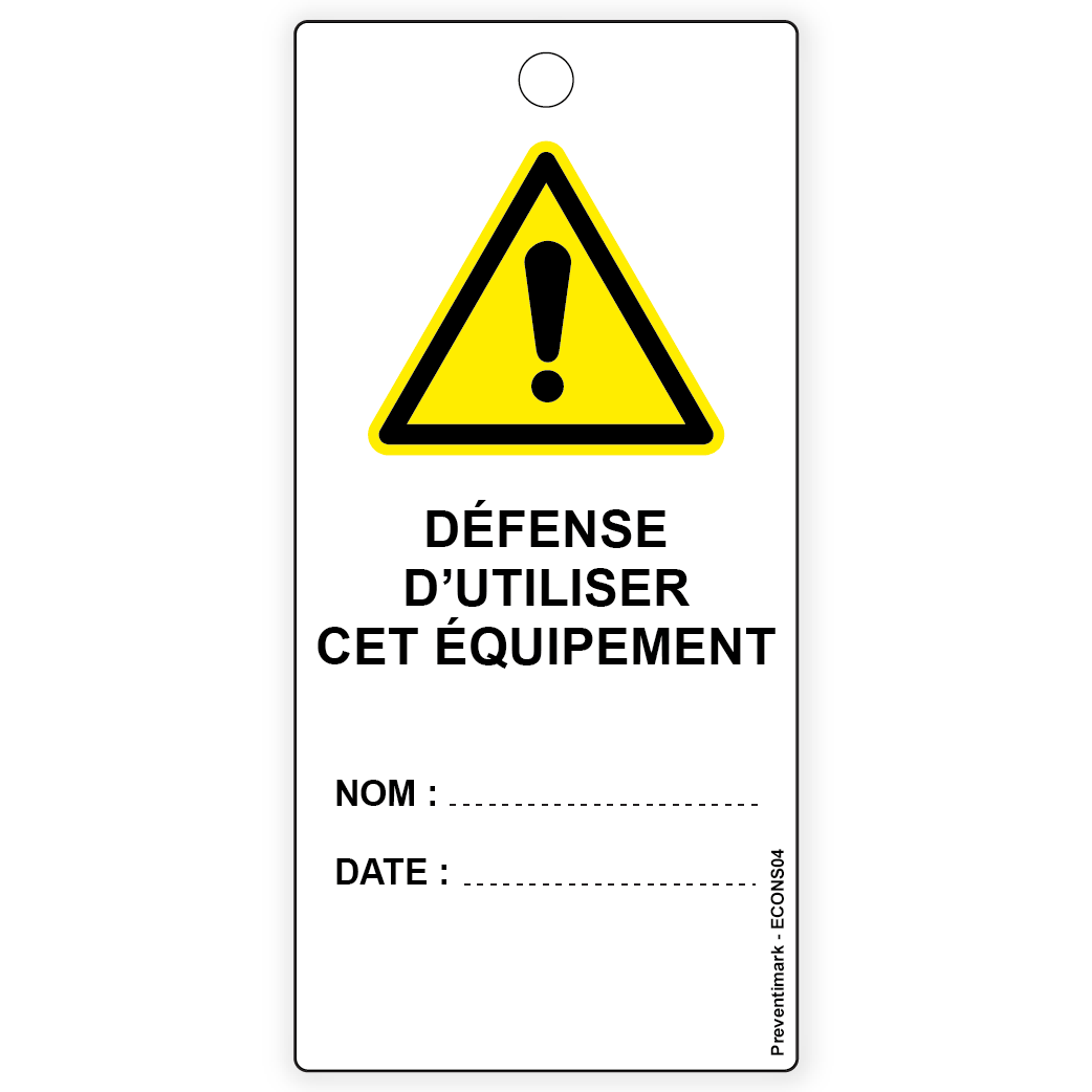 Défense d'utiliser cet équipement