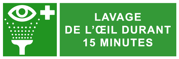 Lavage de l'oeil durant 15 minutes - E251 - étiquettes et panneaux d'évacuation, de sauvetage et de secours - paysage