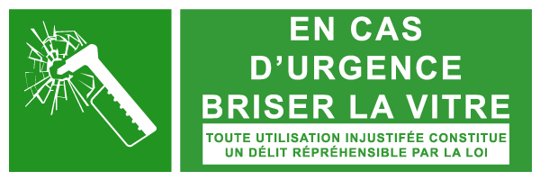 En cas d'accident briser la vitre - E272 - étiquettes et panneaux d'évacuation, de sauvetage et de secours - paysage