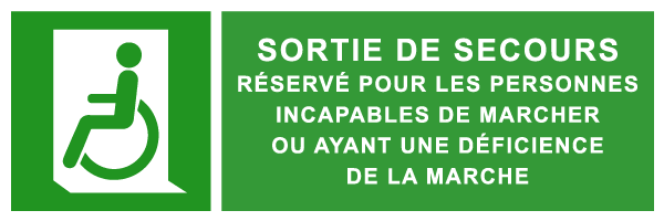 Sortie de secours pour les personnes incapables de marcher ou ayant une déficience de la marche - E274 - étiquettes et panneaux d'évacuation, de sauvetage et de secours - paysage