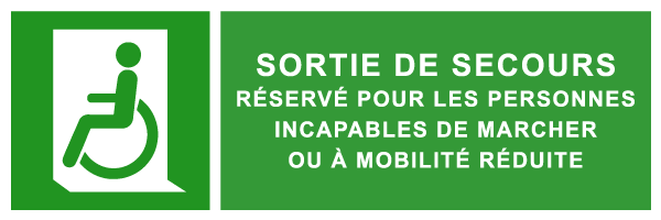 Sortie de secours pour les personnes incapables de marcher ou à mobilité réduite - E275 - étiquettes et panneaux d'évacuation, de sauvetage et de secours - paysage