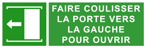 Faire coulisser la porte vers la gauche pour ouvrir - E286 - étiquettes et panneaux d'évacuation, de sauvetage et de secours - paysage