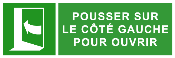 Pousser sur le côté gauche pour ouvrir - E289 - étiquettes et panneaux d'évacuation, de sauvetage et de secours - paysage