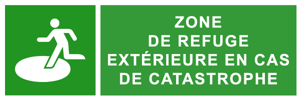 Zone de refuge extérieure en cas de catastrophe - E304 - étiquettes et panneaux d'évacuation, de sauvetage et de secours - paysage
