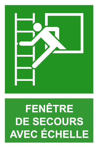 Fenêtre de secours avec échelle - E416 - étiquettes et panneaux d'évacuation, de sauvetage et de secours - picto et texte portrait