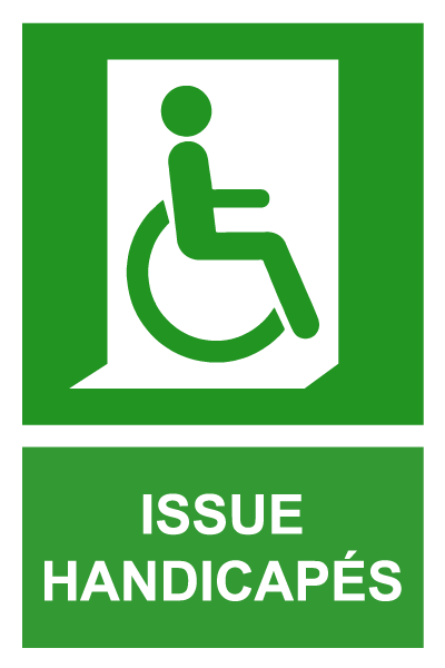 Issue handicapés - E418 - étiquettes et panneaux d'évacuation, de sauvetage et de secours - picto et texte portrait