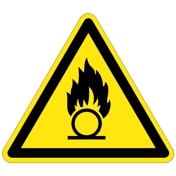 Substances comburantes - W028 - ISO 7010 - étiquettes et panneaux de danger et de prévention