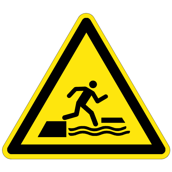 Danger risque de chute dans l'eau lors de la montée ou de la descente sur une surface flottante - W068 - ISO 7010 - étiquettes et panneaux de danger et de prévention