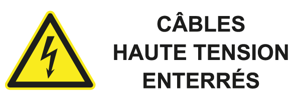 Cables haute tension enterres - W512 - étiquettes et panneaux de danger et de prévention - picto et texte paysage