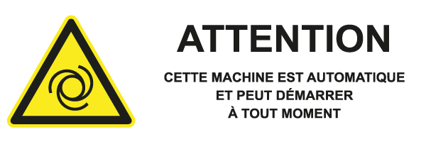 Cette machine est automatique et peut démarrer à tout moment - W541 - étiquettes et panneaux de danger et de prévention - picto et texte paysage