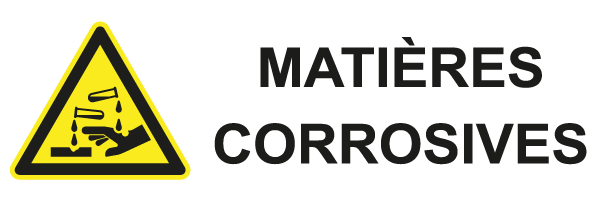 Matières corrosives - W556 - étiquettes et panneaux de danger et de prévention - picto et texte paysage