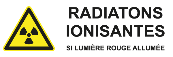 Radiations ionisantes si lumière rouge allumée - W560 - étiquettes et panneaux de danger et de prévention - picto et texte paysage