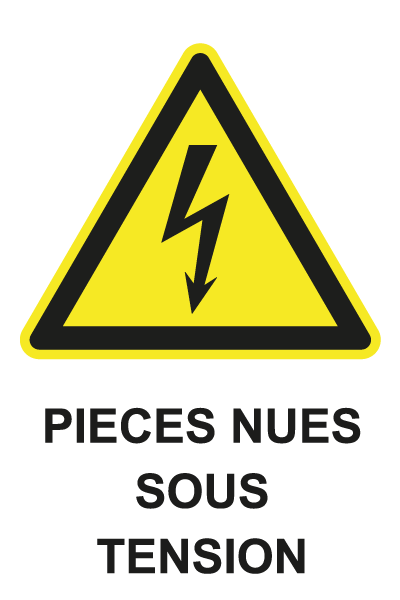 Pièces nues sous tension - W708 - étiquettes et panneaux de danger et de prévention - picto et texte portrait