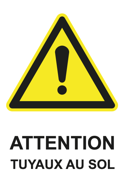 Attention, tuyaux au sol - W719 - étiquettes et panneaux de danger et de prévention - picto et texte portrait