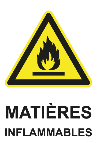 Matières inflammables - W728 - étiquettes et panneaux de danger et de prévention - picto et texte portrait