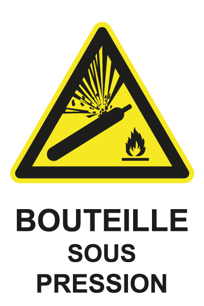 Bouteille sous pression - W734 - étiquettes et panneaux de danger et de prévention - picto et texte portrait