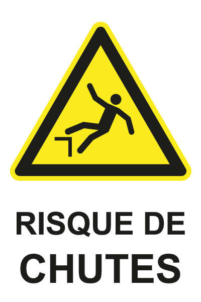 Risque de chutes - W735 - étiquettes et panneaux de danger et de prévention - picto et texte portrait
