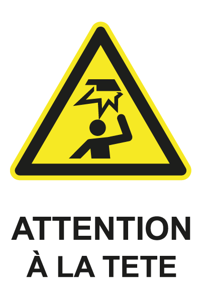 Attention à la tête - W739 - étiquettes et panneaux de danger et de prévention - picto et texte portrait