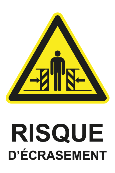 Risque d'ecrasement - W756 - étiquettes et panneaux de danger et de prévention - picto et texte portrait