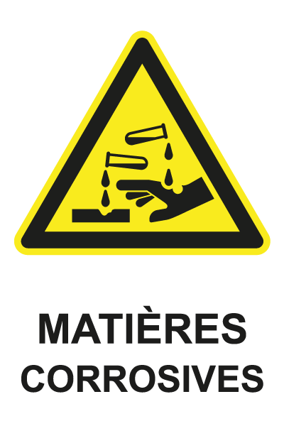 Matières corrosives - W758 - étiquettes et panneaux de danger et de prévention - picto et texte portrait