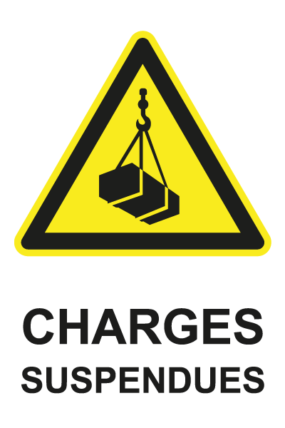 Charges suspendues - W764 - étiquettes et panneaux de danger et de prévention - picto et texte portrait