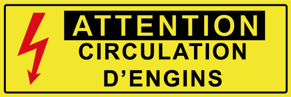 Attention circulation d'engins - W611 - étiquettes et panneaux de danger et de prévention - texte paysage