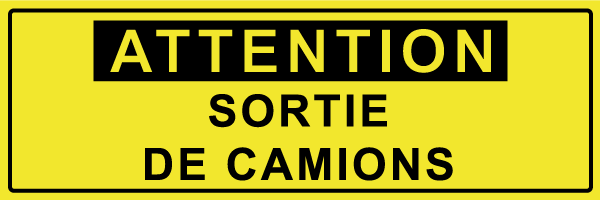 Attention sortie de camions - W632 - étiquettes et panneaux de danger et de prévention - texte paysage