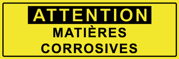 Attention matières corrosives - W641 - étiquettes et panneaux de danger et de prévention - texte paysage