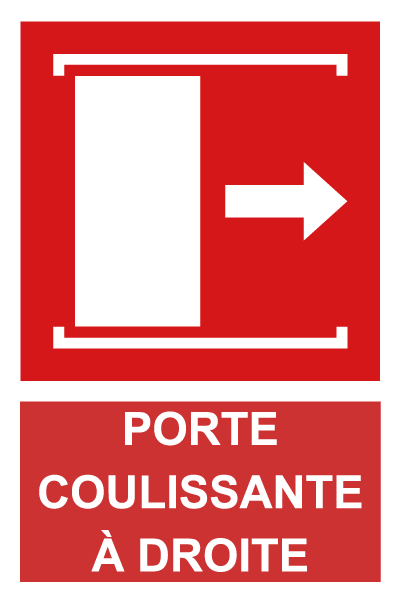 Porte coulissante à droite - F417 - étiquettes et panneaux d'incendie et de sécurité - picto et texte portrait